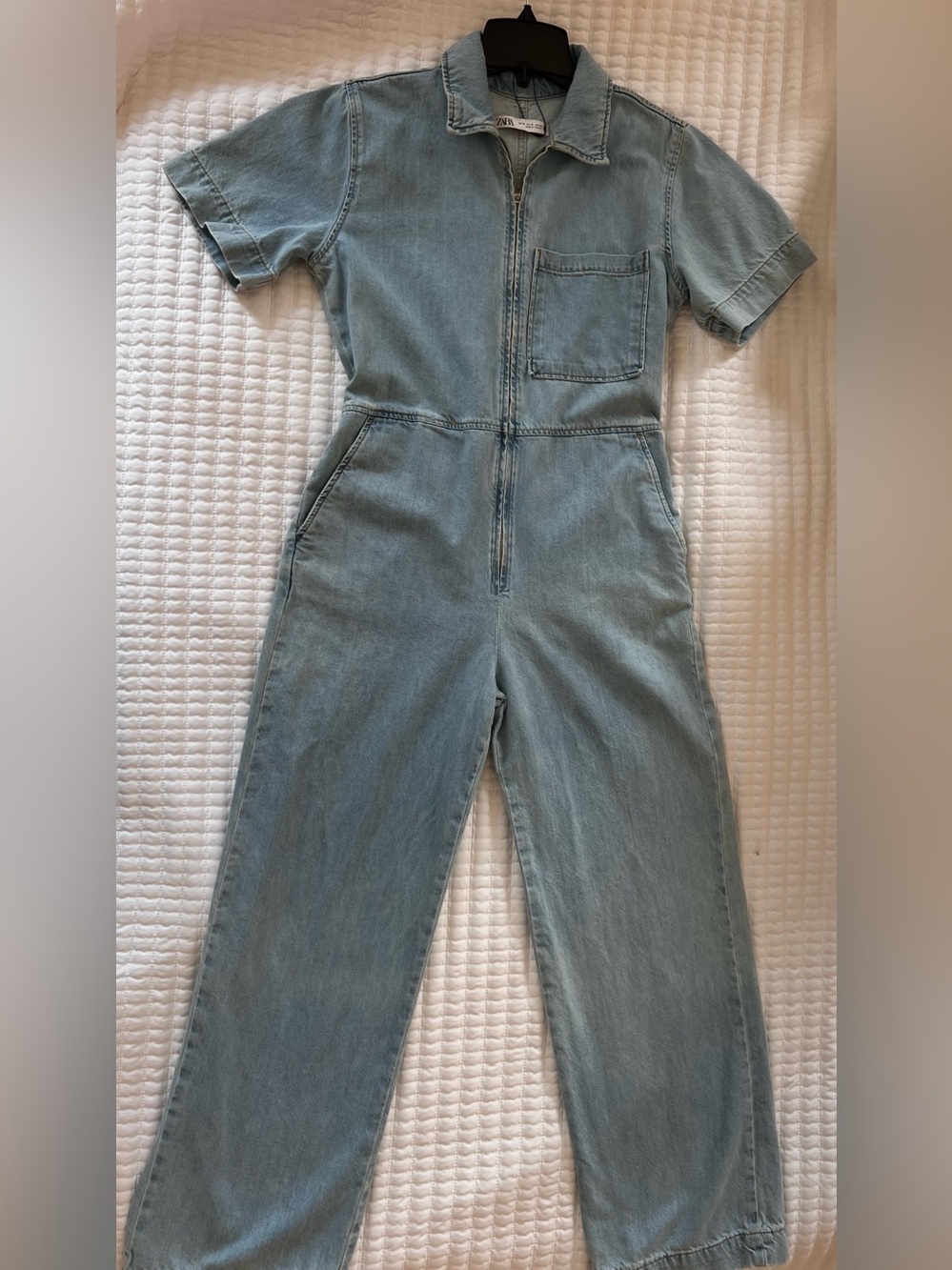 Zara Light Blue Denim Short-Sleeve Women’s One-Piece